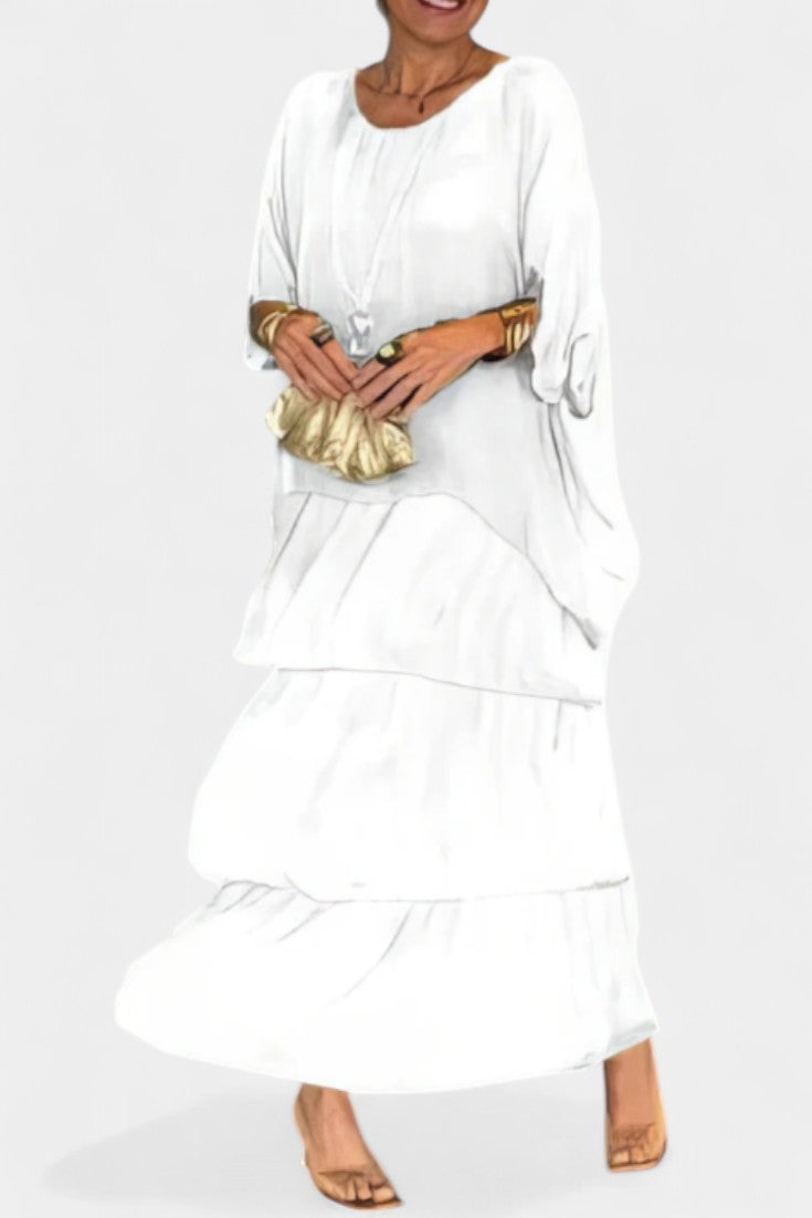 Vestido Maxi Boho Con Volantes Y Mangas Murciélago Genial