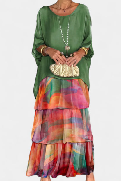 Vestido Maxi Batwing Estampado Caroline Con Flujo Bohemio