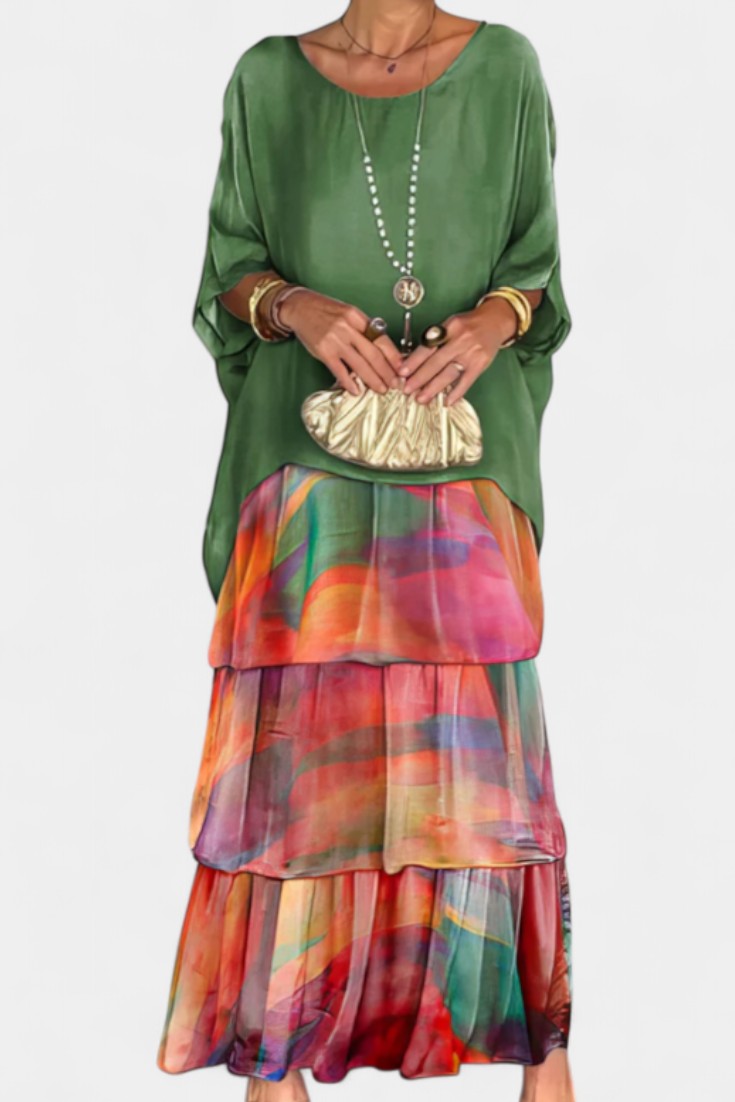 Vestido Maxi Batwing Estampado Caroline Con Flujo Bohemio