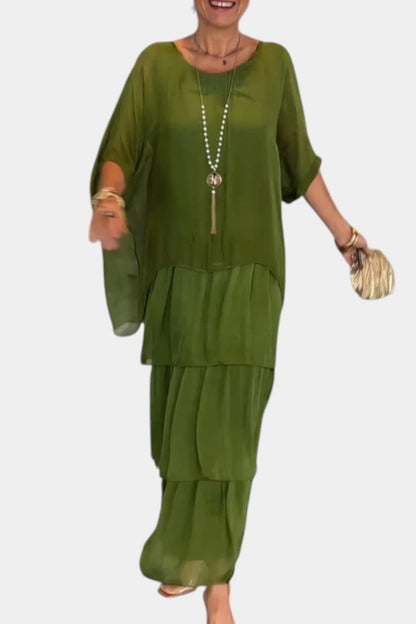 Vestido Maxi Boho Con Volantes Y Mangas Murciélago Genial