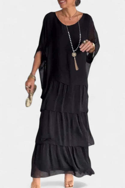 Vestido Maxi Boho Con Volantes Y Mangas Murciélago Genial