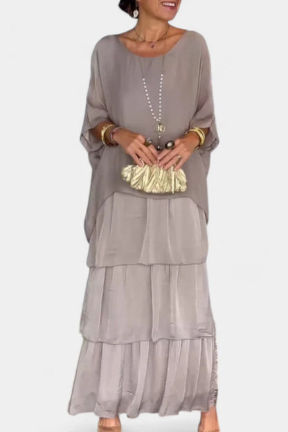 Vestido Maxi Boho Con Volantes Y Mangas Murciélago Genial