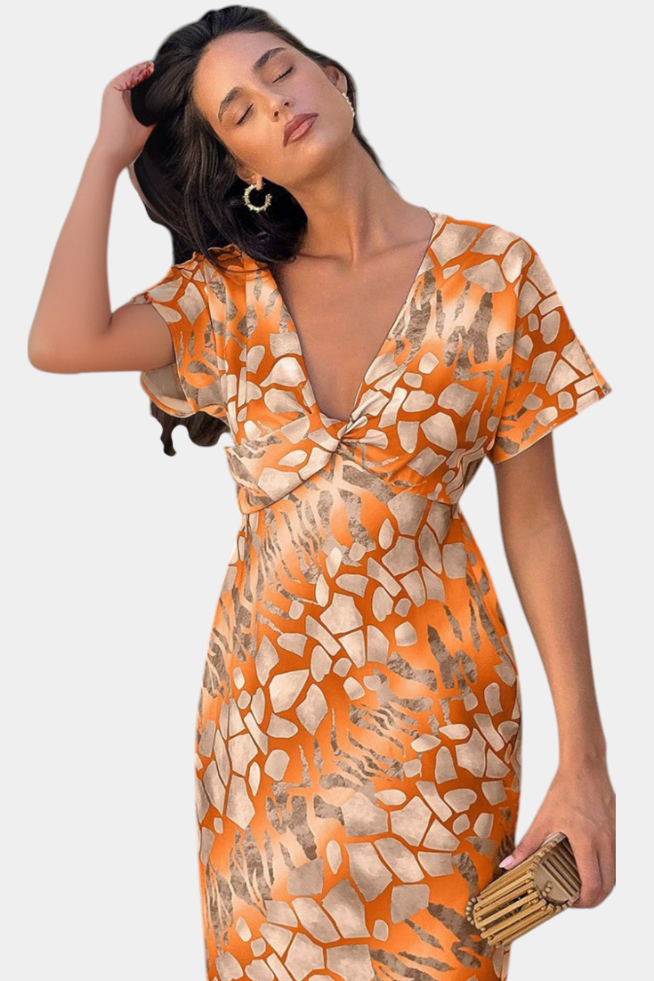 Vestido Triana Estampado Abstracto Con Escote En V Veraniego