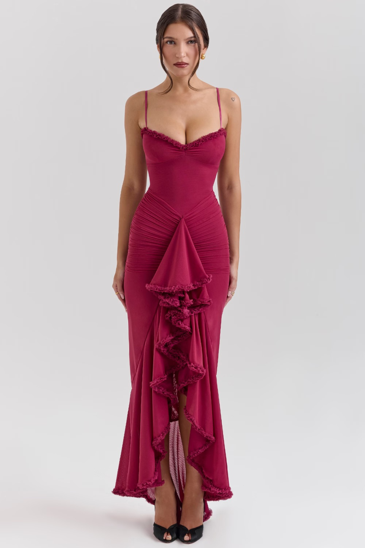Vestido Roxanne Sin Mangas Con Volantes Y Escote Corazón