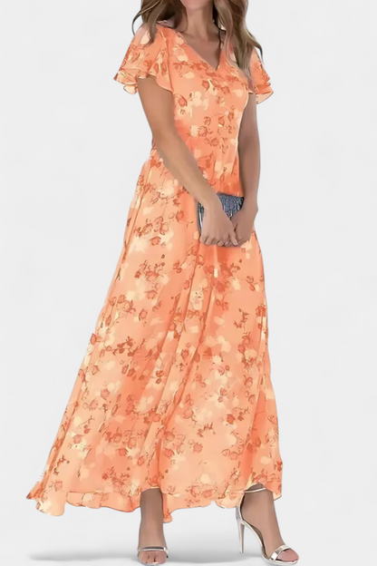 Vestido Maxi Floral Amara Con Escote En V Mangas Aladas