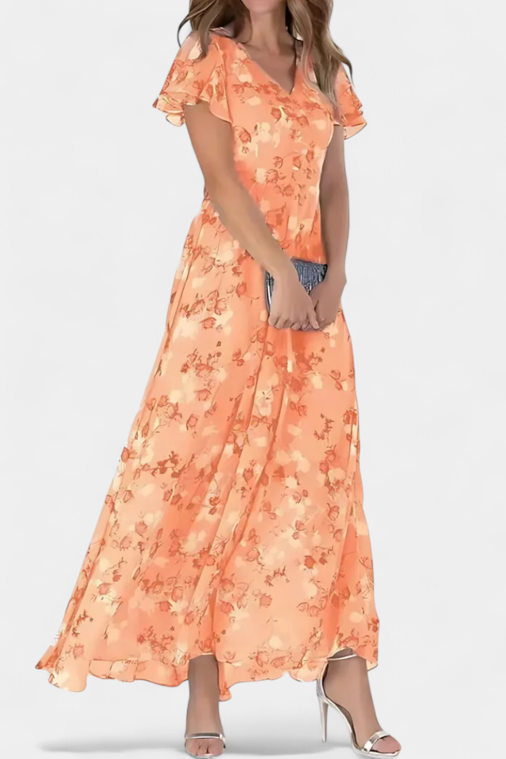 Vestido Maxi Floral Amara Con Escote En V Mangas Aladas