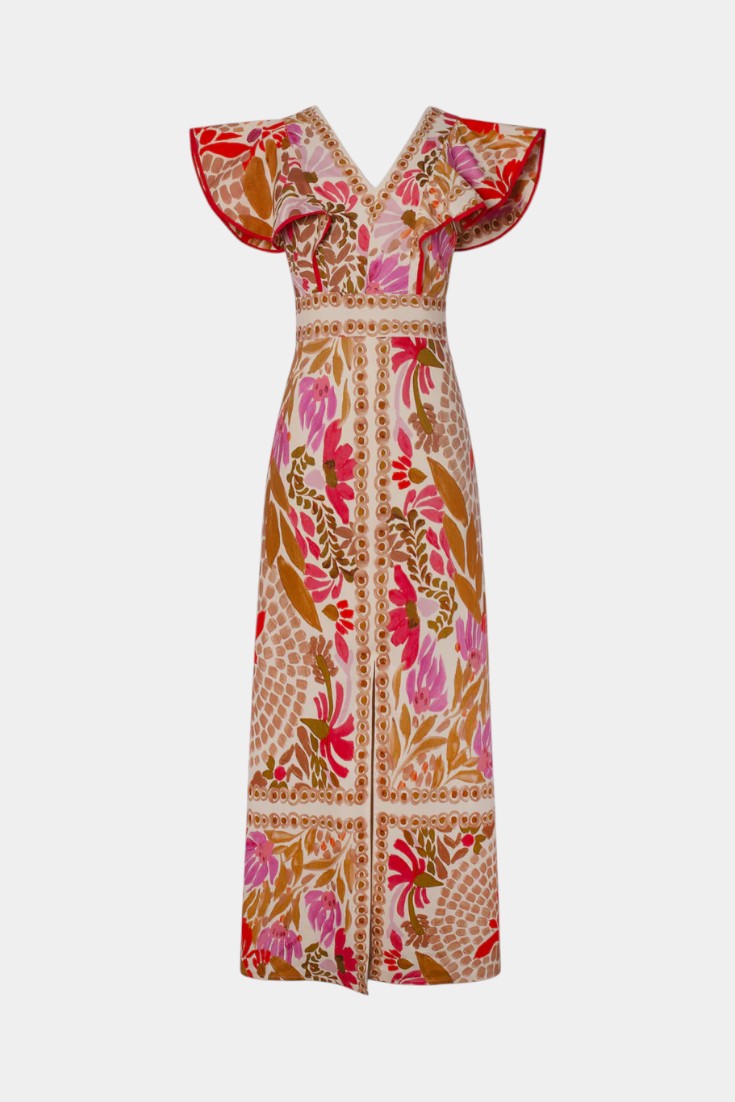 Suzanne Vestido Maxi Floral Rojo Vibrante Verano Ligero