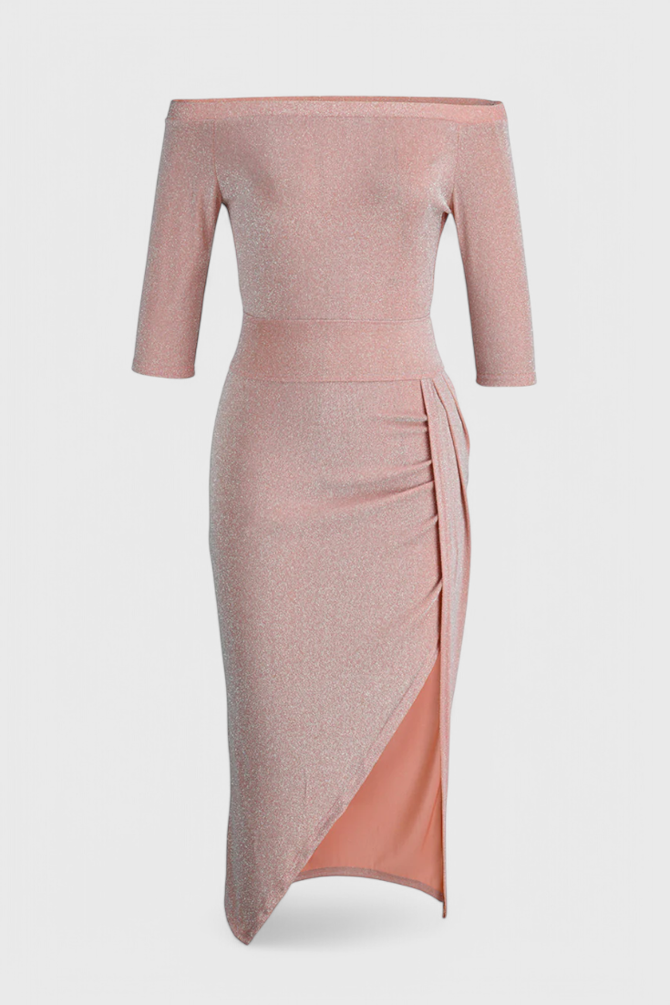 Vestido Maxi Luminoso Alexa Brilla Con Escote Off Shoulder