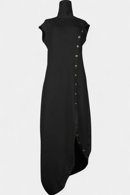Vestido Asimétrico Con Botones Dorados Para Deslumbrar