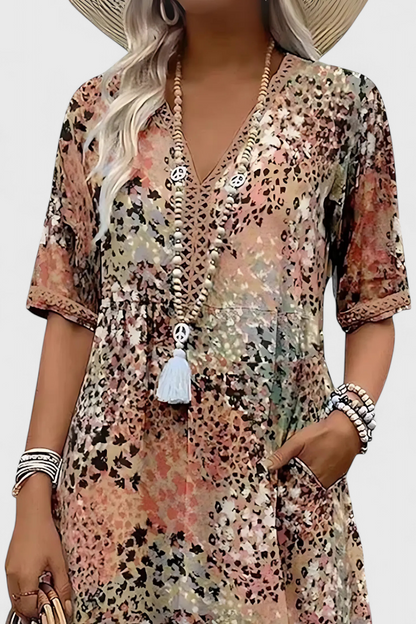 Vestido Boho Estampado Floral Con Encaje Crochet Chic