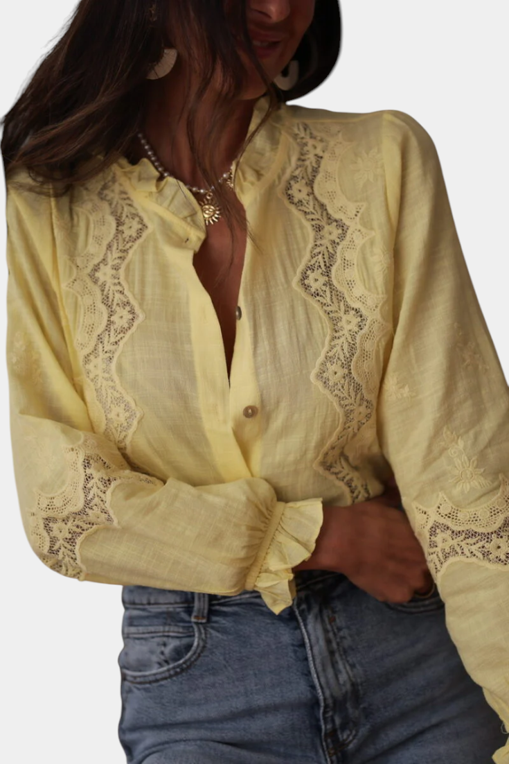 Blusa Catarina Encaje Mangas Abullonadas Lujo Detalles