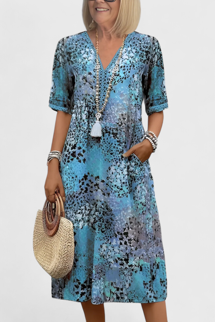 Vestido Boho Estampado Floral Con Encaje Crochet Chic