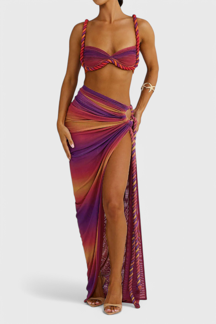 Estela Conjunto Falda Chiffon Plisado Degradado Exclusivo