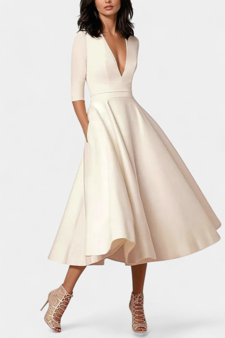 Vestido Midi A Line Nylah Encanto Vintage Tejido Suave