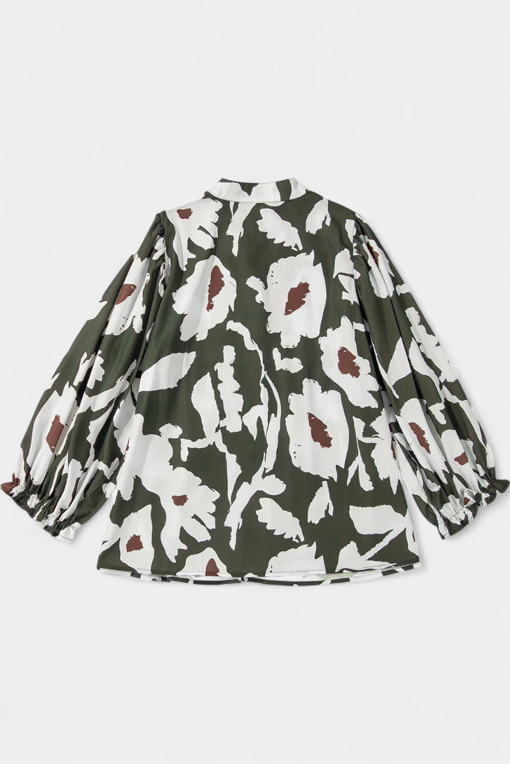 Blusa Estampado Floral Abstracto Bohemio Mangas Abullonadas