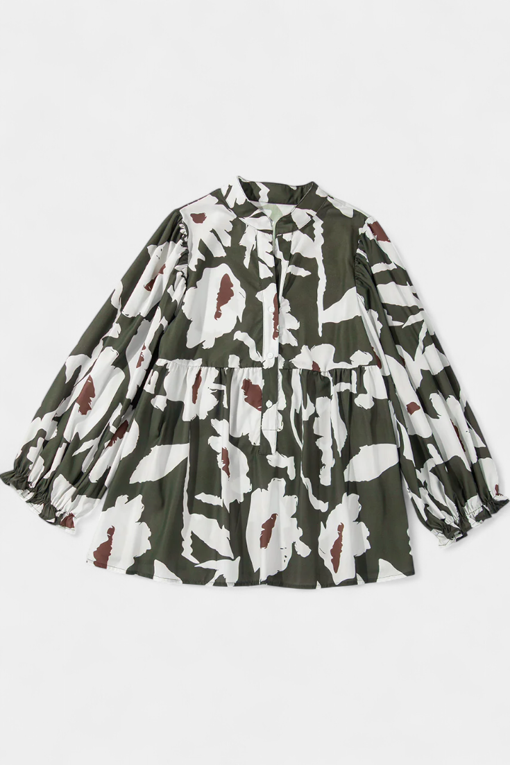 Blusa Estampado Floral Abstracto Bohemio Mangas Abullonadas