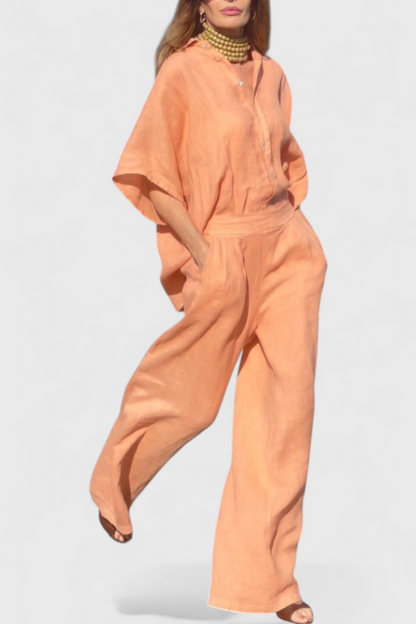 Conjunto Verano Adesua Algodón Lino Naranja Brisa Ligera