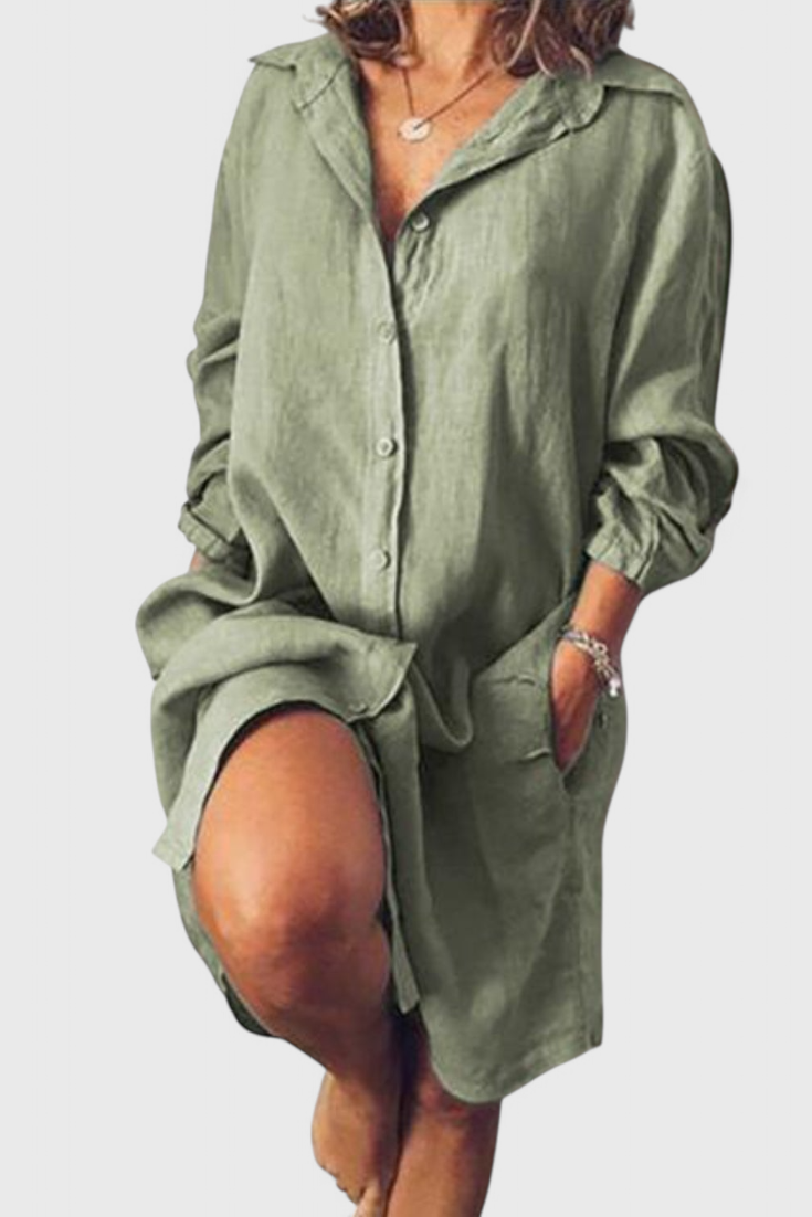 Vestido Camisa De Lino Marlene Silueta Longline Chic
