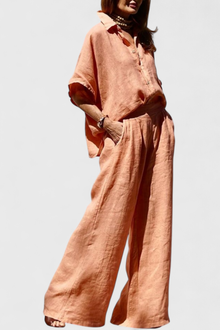 Conjunto Verano Adesua Algodón Lino Naranja Brisa Ligera