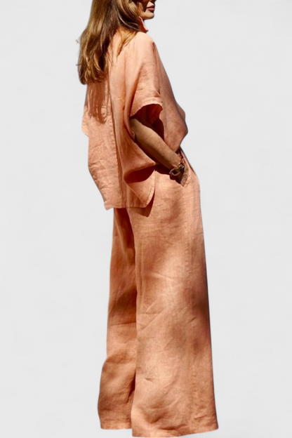 Conjunto Verano Adesua Algodón Lino Naranja Brisa Ligera