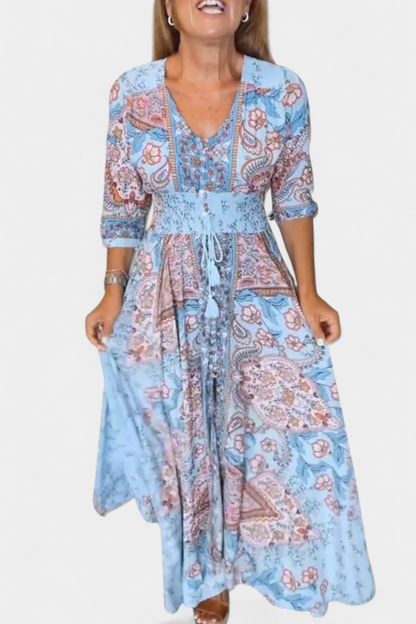 Vestido Verano Dunya Con Escote En V Y Cordón Con Encanto