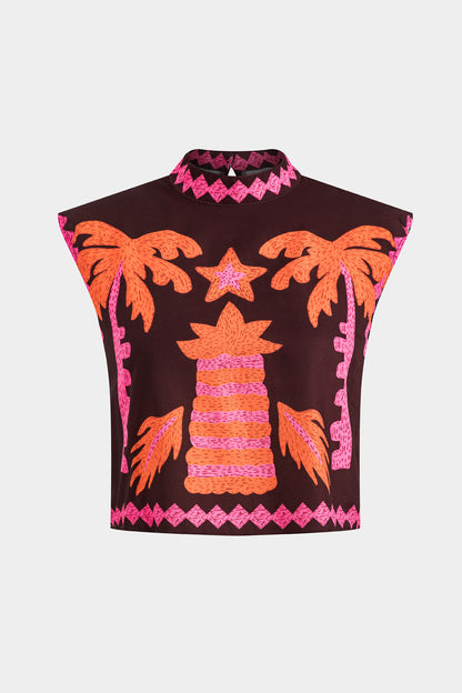 Conjunto Top Recortado Estampado Palmera Y Falda Exclusiva