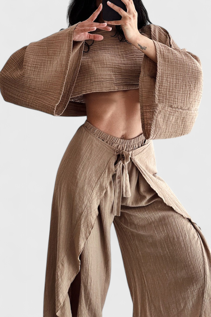 Conjunto Elsie Kimono Divertido Y Pantalón Cruzado Limitada