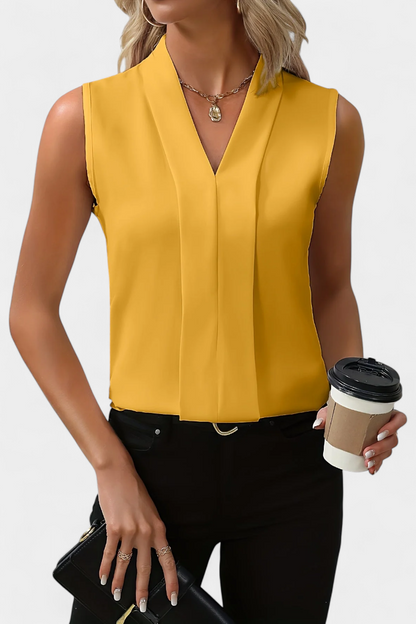 Blusa Sin Mangas Escote V Silueta Fluida Lujo Chic Limitada