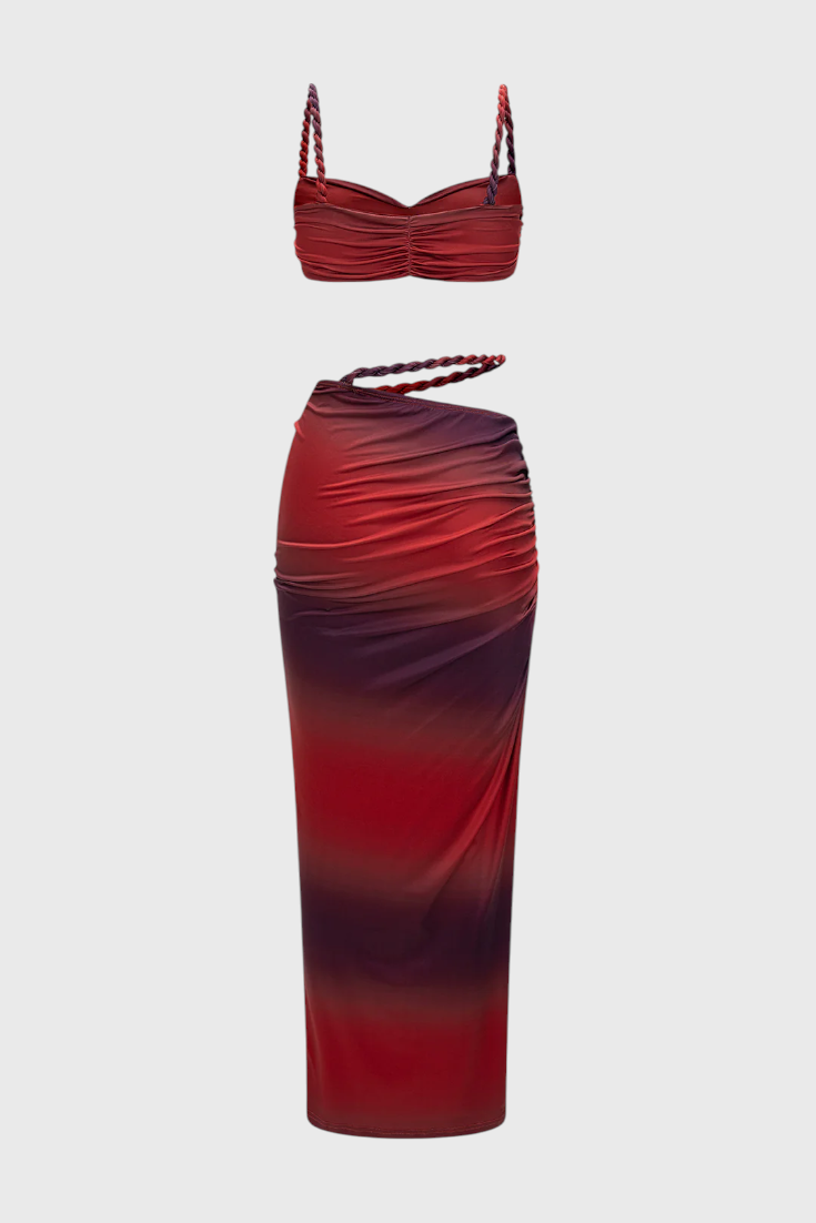 Estela Conjunto Falda Chiffon Plisado Degradado Exclusivo