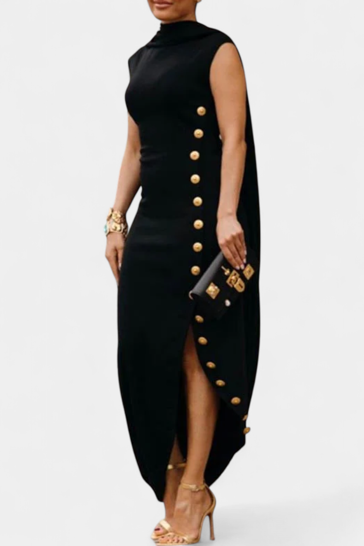 Vestido Asimétrico Con Botones Dorados Para Deslumbrar