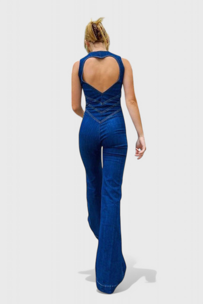 Mono Denim Corazón Espalda Abierta Con Costuras En V