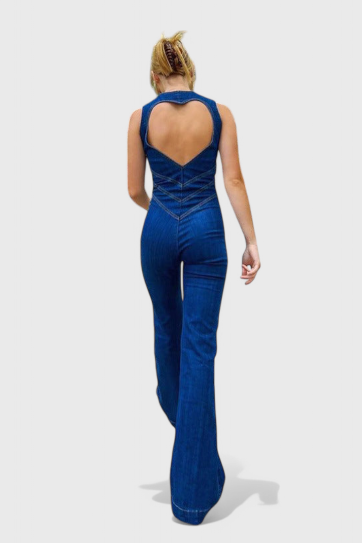 Mono Denim Corazón Espalda Abierta Con Costuras En V