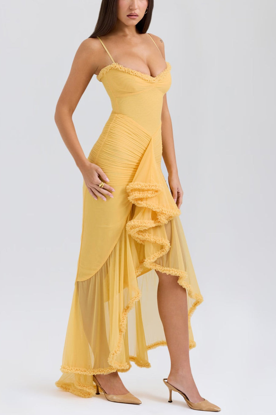 Vestido Roxanne Sin Mangas Con Volantes Y Escote Corazón