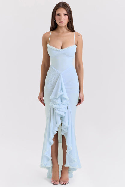 Vestido Roxanne Sin Mangas Con Volantes Y Escote Corazón