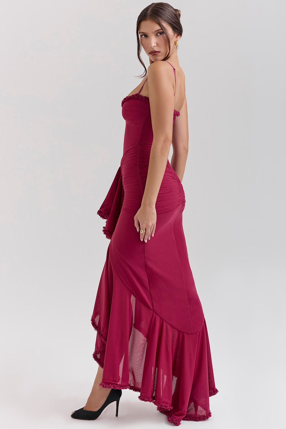 Vestido Roxanne Sin Mangas Con Volantes Y Escote Corazón
