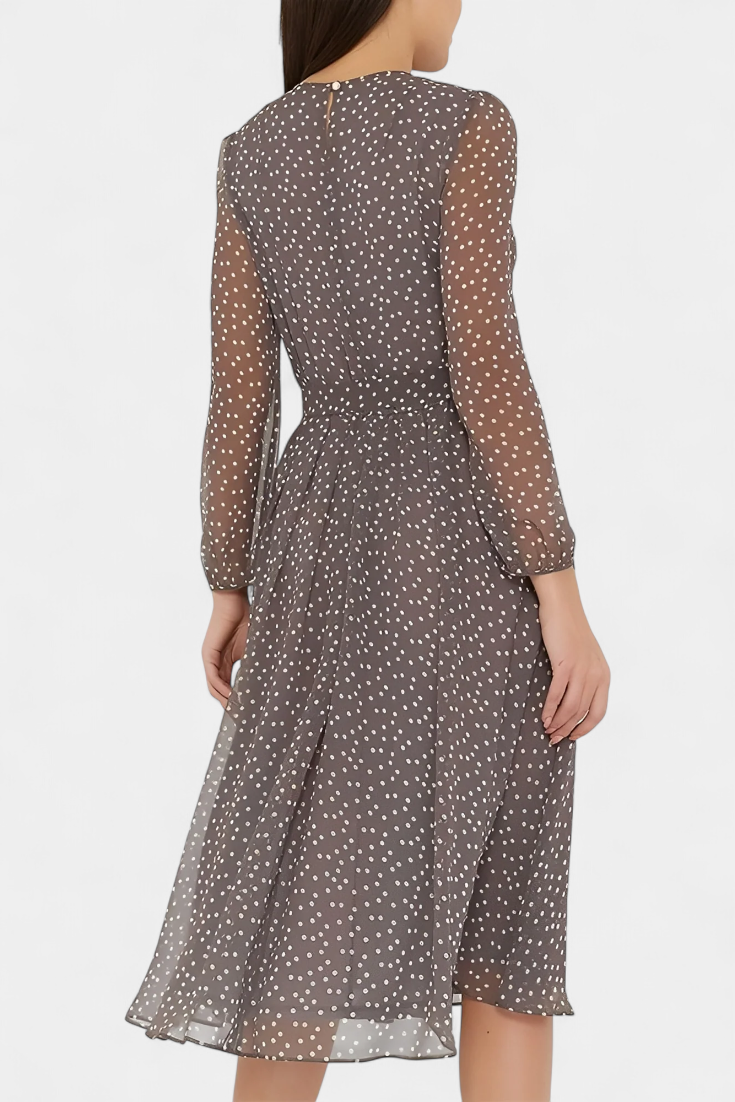 Vestido Midi Lunares Con Mangas Abullonadas Coqueto Encanto