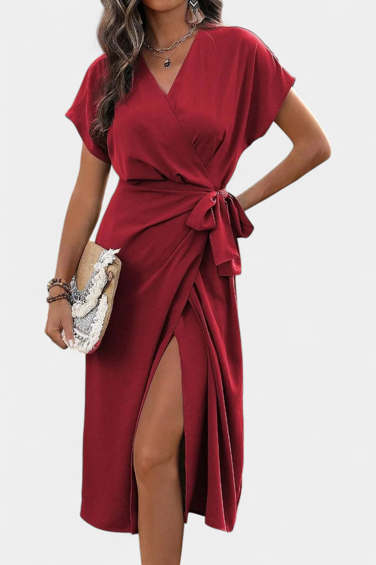 Vestido Cruzado Exclusivo Con Cinturón Abertura Sutil