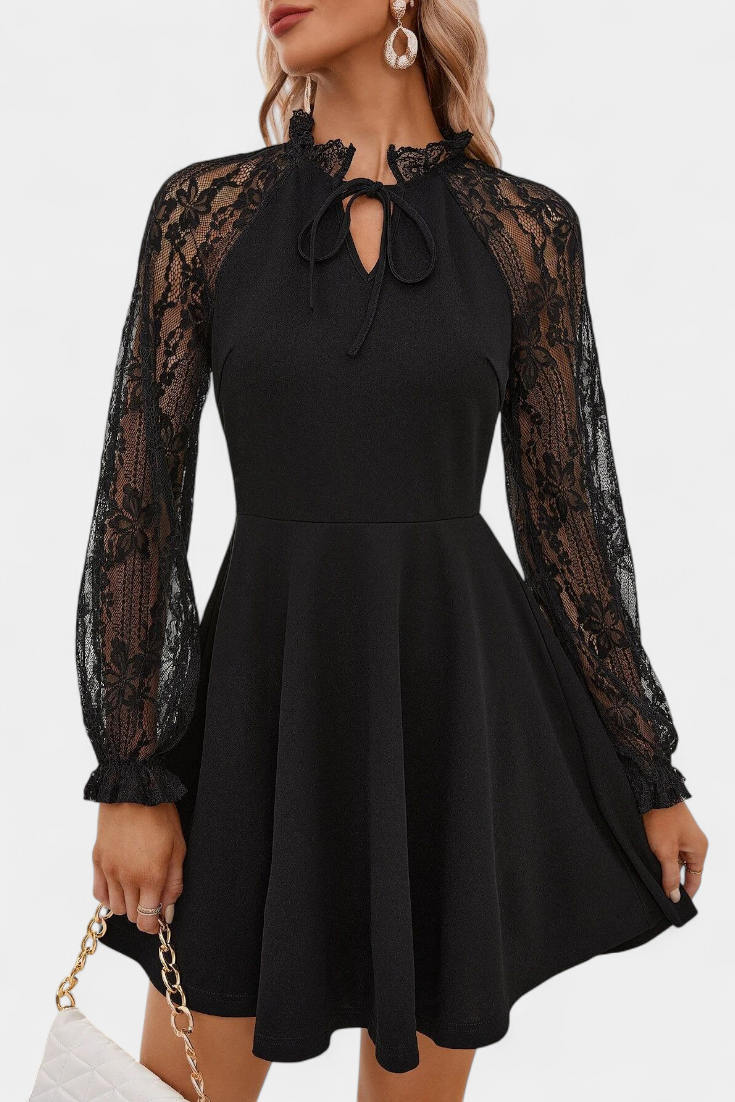 Vestido Mini Encaje Floral Jasella Con Mangas Exclusivo