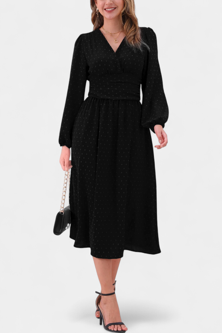 Faela Vestido Midi Oficina Lunares Suizos Exclusiva