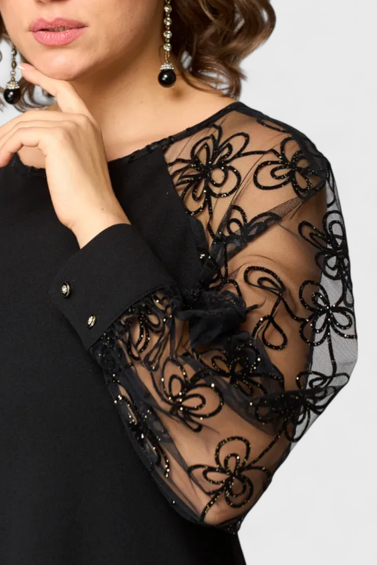 Vestido De Encaje Luxe Con Mangas Largas Chic Exclusivo