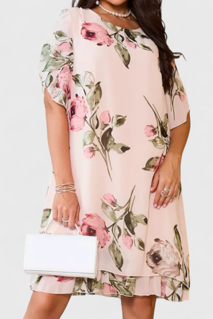 Vestido Gasa Fluida Con Pétalos Estampados Escote En V