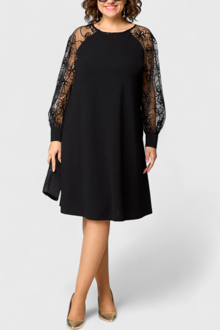 Vestido De Encaje Luxe Con Mangas Largas Chic Exclusivo
