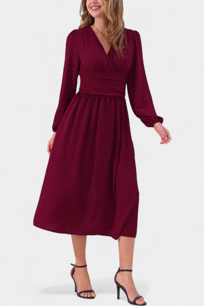 Faela Vestido Midi Oficina Lunares Suizos Exclusiva