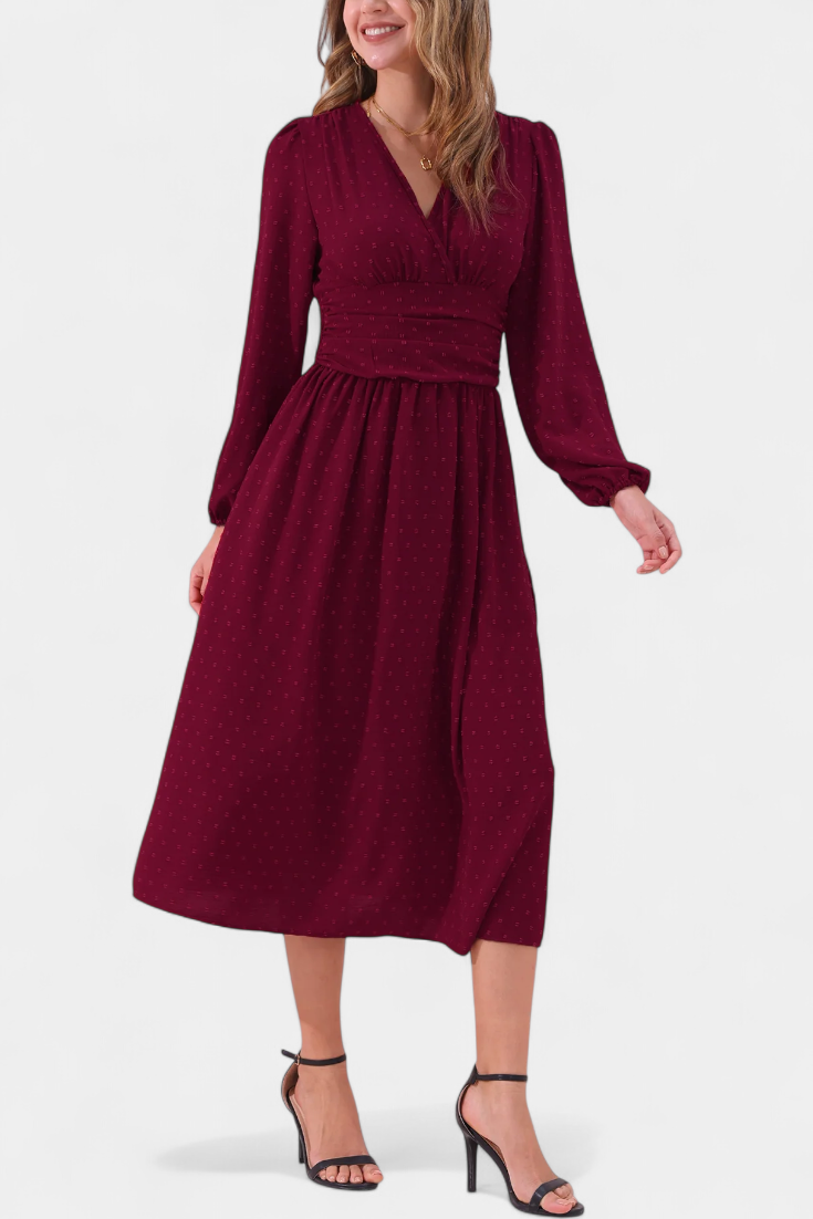 Faela Vestido Midi Oficina Lunares Suizos Exclusiva