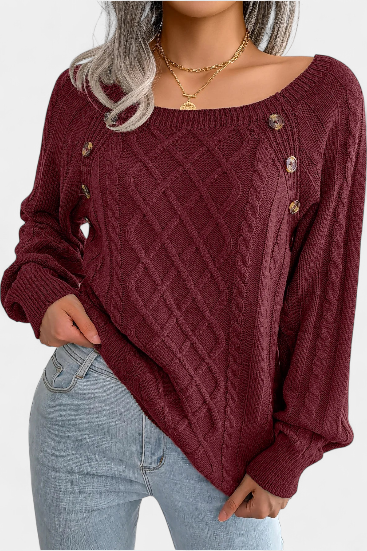 Suéter Punto Cuello Cuadrado Con Botones Chic Y Distinción