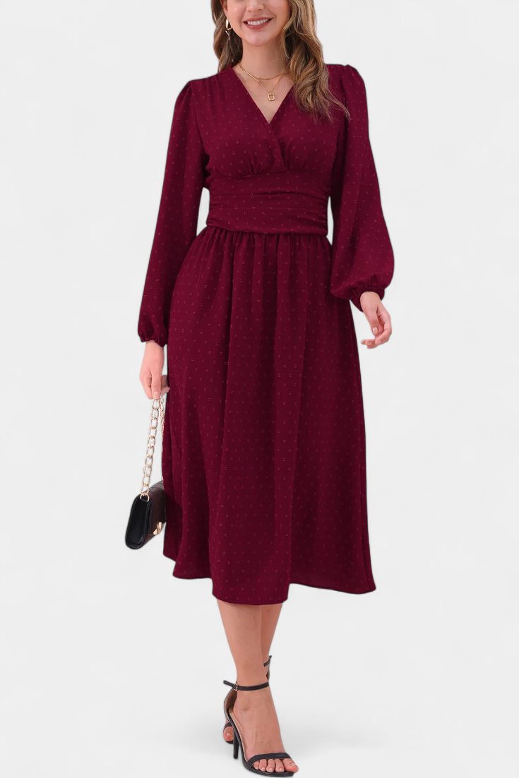 Faela Vestido Midi Oficina Lunares Suizos Exclusiva