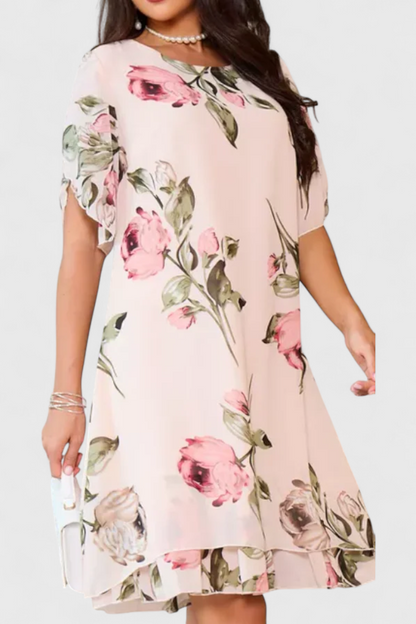 Vestido Gasa Fluida Con Pétalos Estampados Escote En V