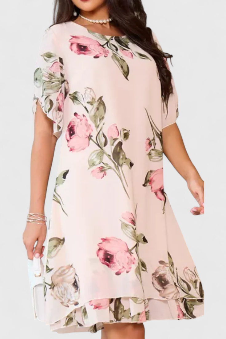 Vestido Gasa Fluida Con Pétalos Estampados Escote En V