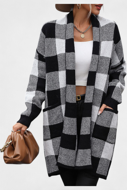 Cardigan de Cuadros Chic con Bolsillos Listos para Todo