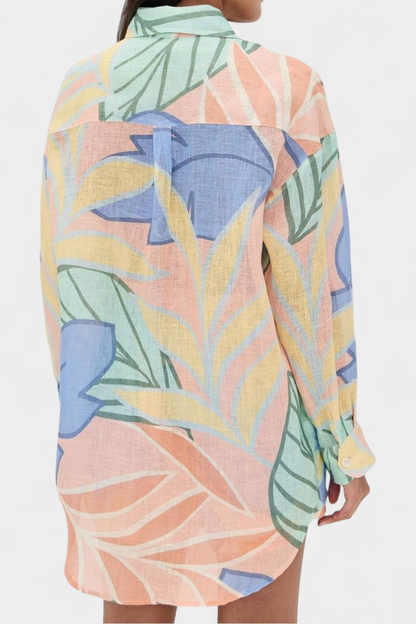 Lumina Conjunto Tropical Camisa Suelta Shorts Cintura Alta